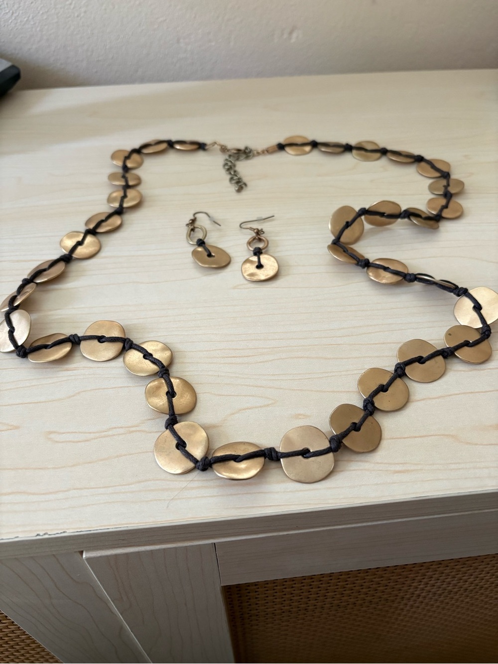 Gold-Tone Disc Necklace and Earring Set - Women’s Fashion Jewelry